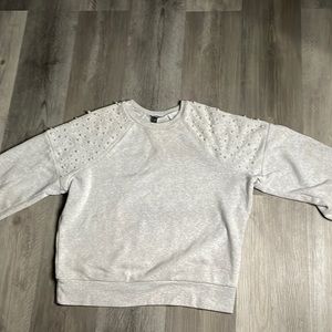 gray crewneck with pearls